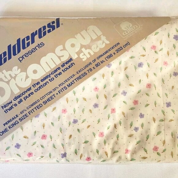 Vintage Fieldcrest Fine Combed Percale Floral King Size Fitted Sheet Flowers - Picture 4 of 8